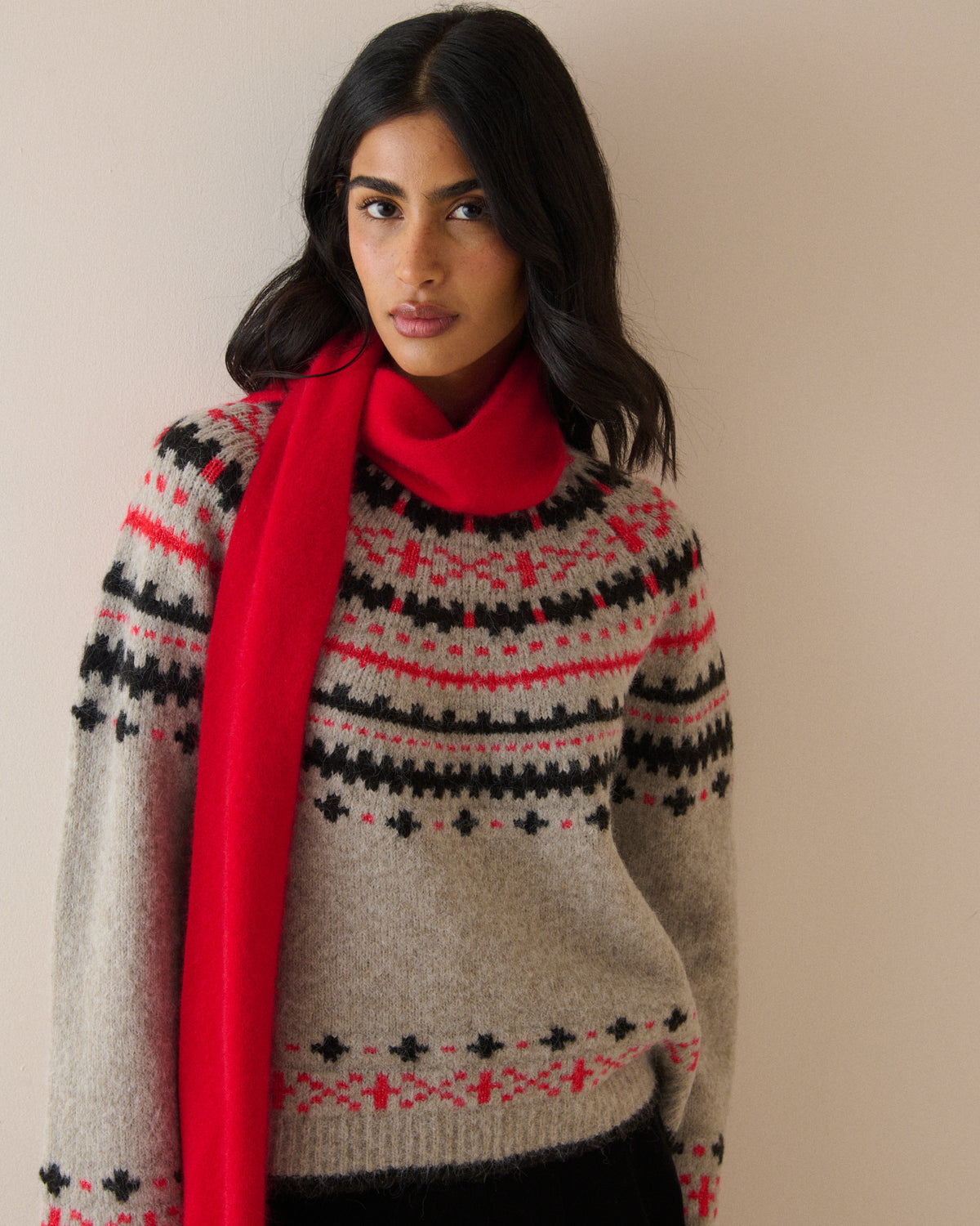 Red Brushed Wool Scarf