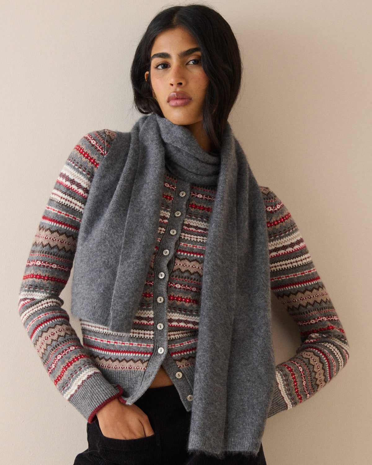 Grey Brushed Wool Scarf
