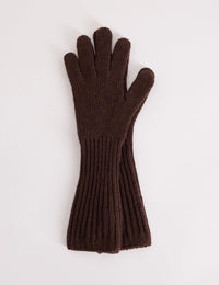 Brown Longline Wool-Blend Glove