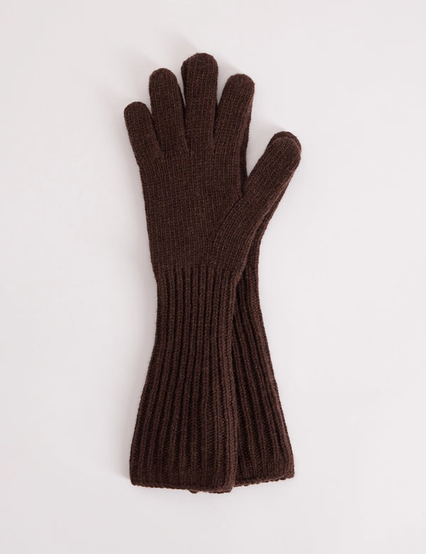 Brown Longline Wool-Blend Glove