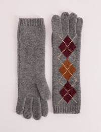 Grey Argyle Wool-Blend Longline Gloves