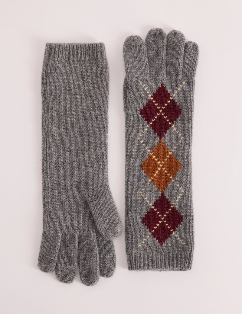 Grey Argyle Wool-Blend Longline Gloves