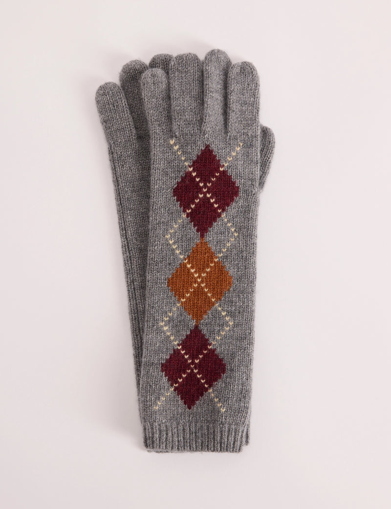 Grey Argyle Wool-Blend Longline Gloves