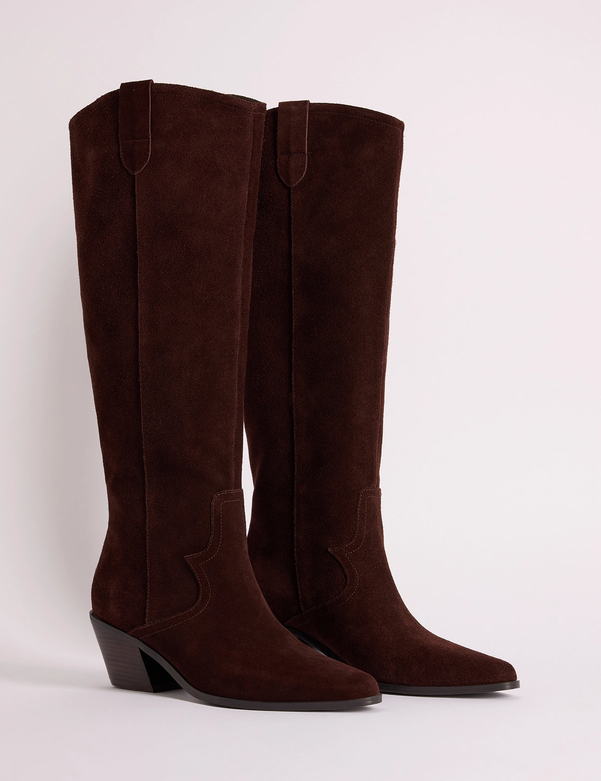 Brown Suede Knee High Western Boots