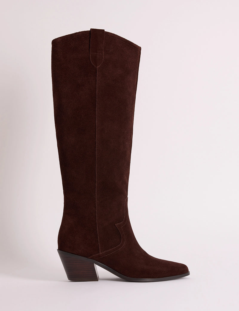 Brown Suede Knee High Western Boots