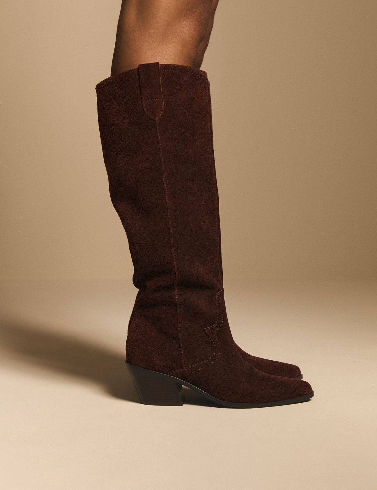 Brown Suede Knee High Western Boots
