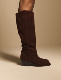 Brown Suede Knee High Western Boots