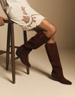Brown Suede Knee High Western Boots