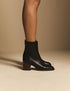 Black Leather Block Heel Ankle Boot