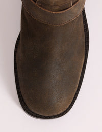 Dark Brown Suede Buckled Boots