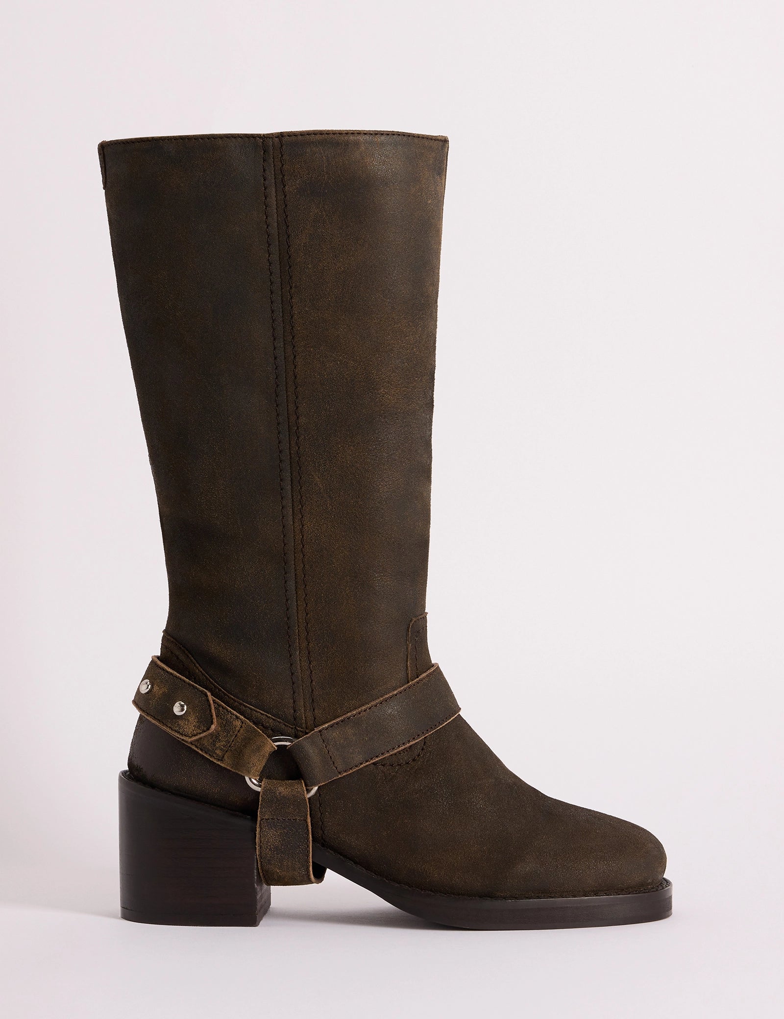 Dark Brown Suede Buckled Boots