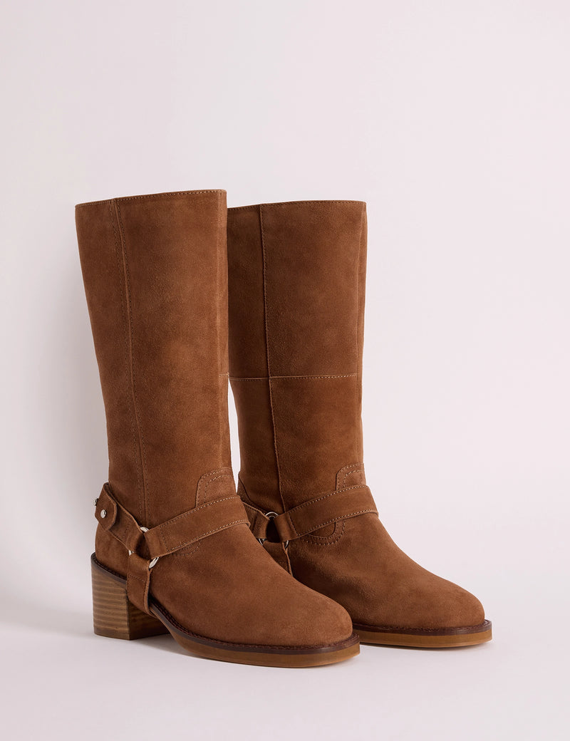 Tan Suede Buckled Boots