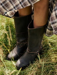 Dark Brown Suede Buckled Boots