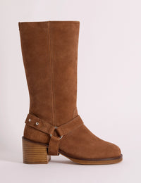 Tan Suede Buckled Boots