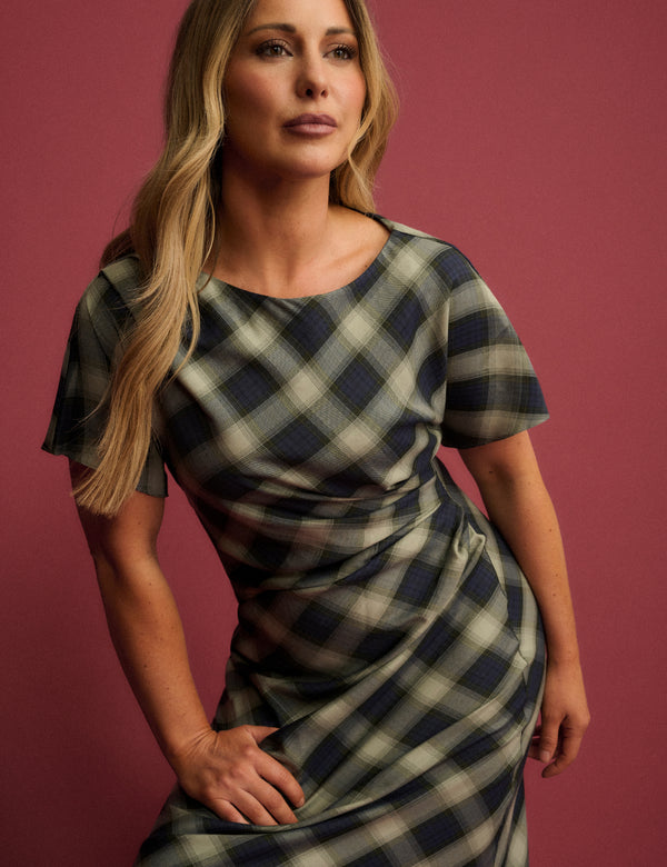 Blue Check Blaine Midi Dress