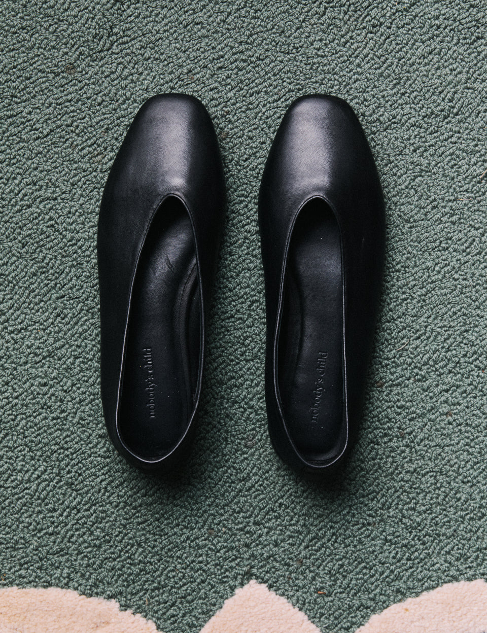 Black Leather High Vamp Ballet Flats