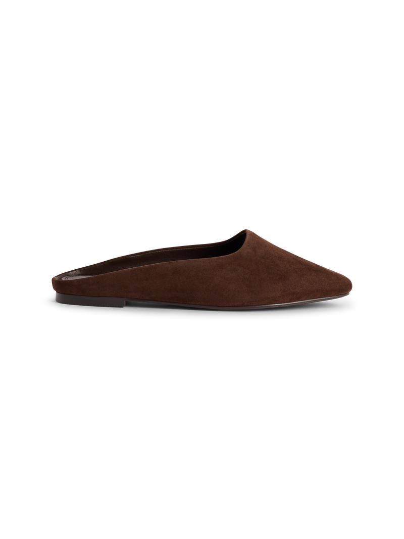Chocolate Brown Suede Ballet Mules