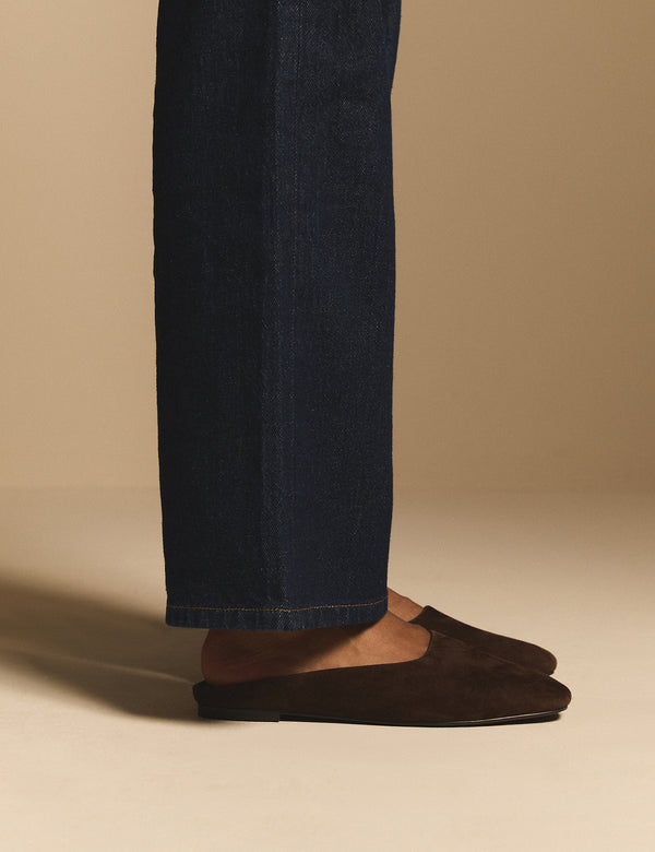 Chocolate Brown Suede Ballet Mules
