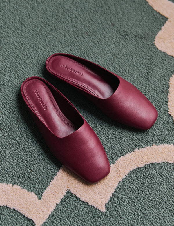 Burgundy Leather Ballet Mules