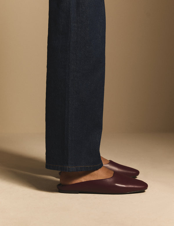 Burgundy Leather Ballet Mules
