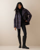 Blue Check Funnel Neck Wool-Blend Coat