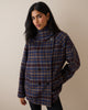 Blue Check Funnel Neck Wool-Blend Coat