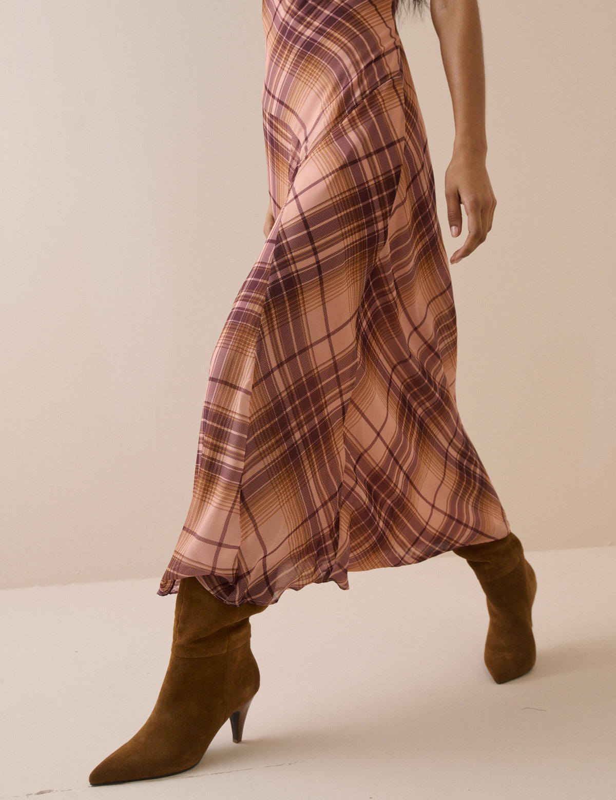 Pink and Maroon Check Motsi Midi Dress