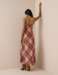 Pink and Maroon Check Motsi Midi Dress