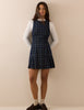 Blue Tartan Cord Pleated Elma Mini Dress
