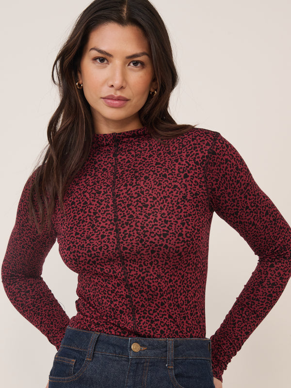Red Leopard Print Long Sleeve Top