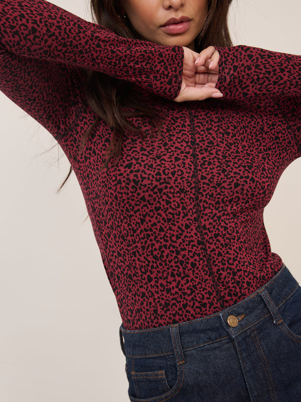 Red Leopard Print Long Sleeve Top