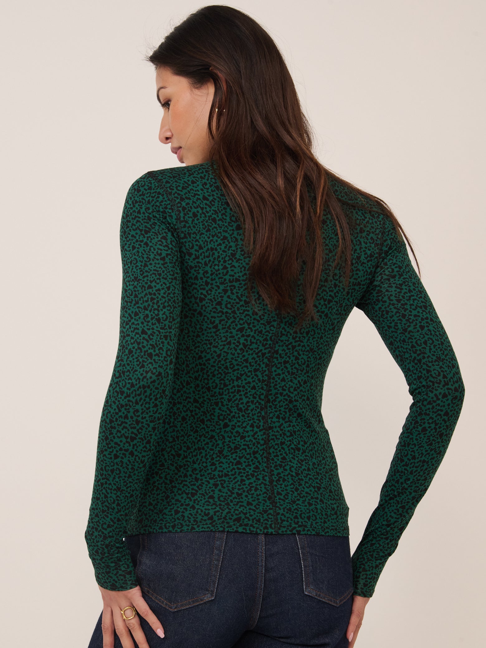 Green Leopard Print Long Sleeve Top