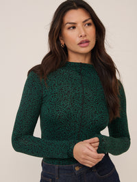 Green Leopard Print Long Sleeve Top