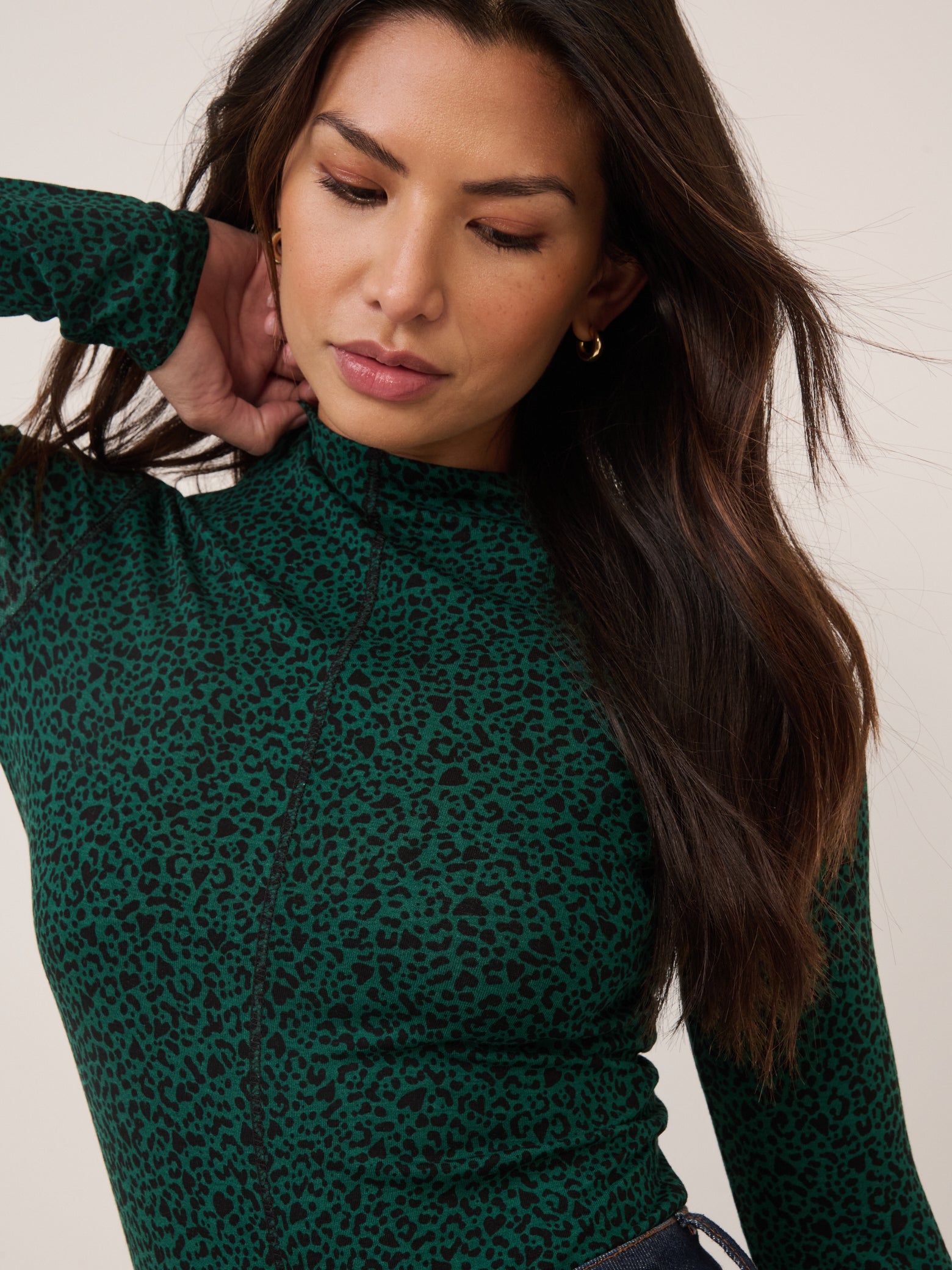 Green Leopard Print Long Sleeve Top