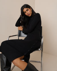 Black Ribbed Knitted Midi Dress