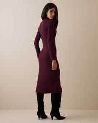 Burgundy Ribbed Knitted Midi Dress