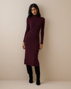 Burgundy Ribbed Knitted Midi Dress