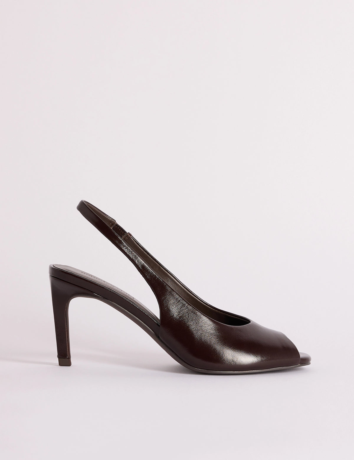 Chocolate Brown Leather Peep Toe Sling Back Heels