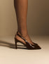 Chocolate Brown Leather Peep Toe Sling Back Heels