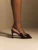 Chocolate Brown Leather Peep Toe Sling Back Heels