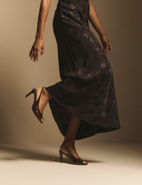 Chocolate Brown Leather Peep Toe Sling Back Heels