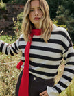 Brown and White Striped Crew Neck Jumper