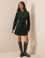 Green Cord Finchley Mini Shirt Dress