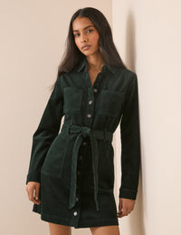 Green Cord Finchley Mini Shirt Dress