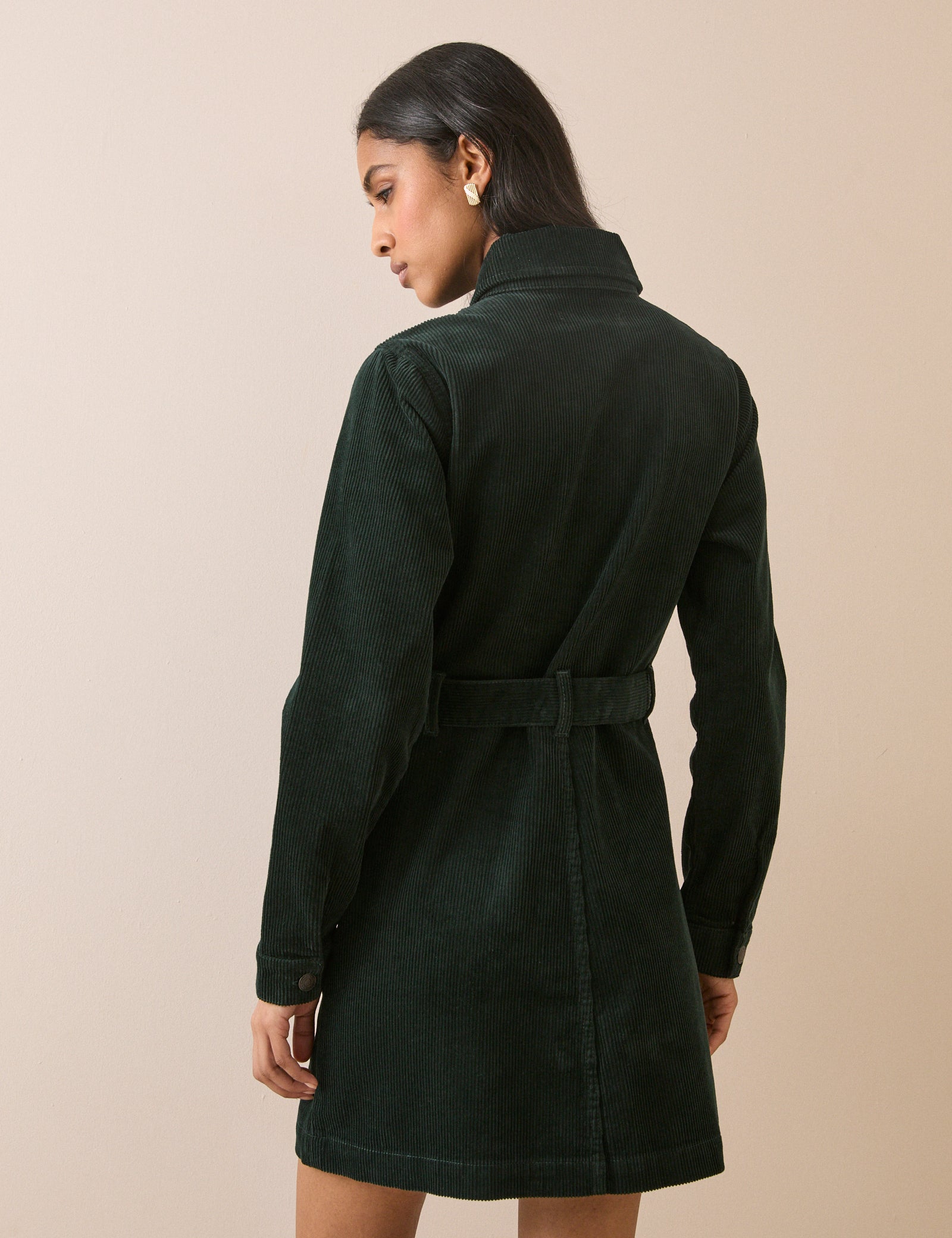 Green Cord Finchley Mini Shirt Dress