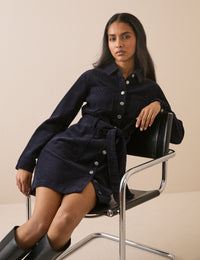 Navy Cord Finchley Mini Shirt Dress