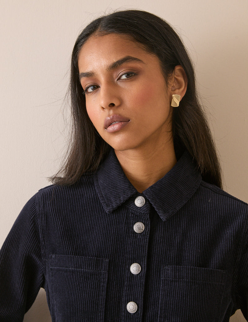 Navy Cord Finchley Mini Shirt Dress