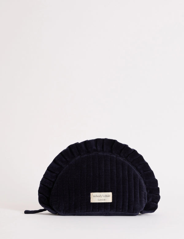 Navy Frill Edge Crescent Makeup Bag