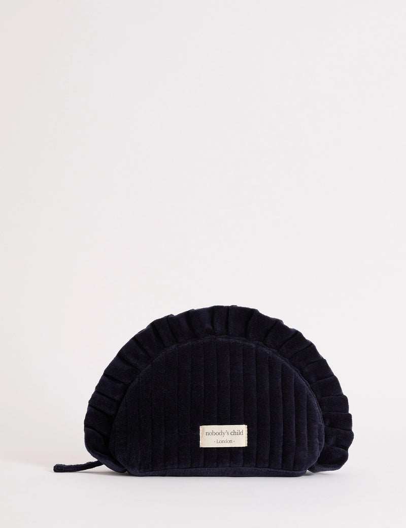 Navy Frill Edge Crescent Makeup Bag