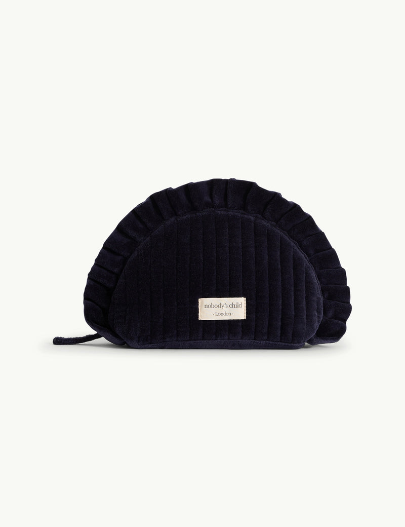 Navy Frill Edge Crescent Makeup Bag